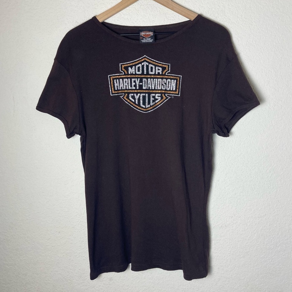 Harley-Davidson Women’s Brown Green Valley Watsonville California Glitter Shirt
